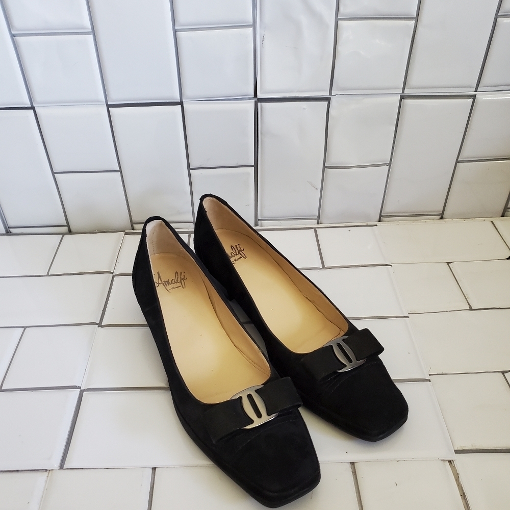 AMALFI BY RANGONI  Black Suede Block Heel with Bow